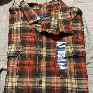 George Red and Brown Plaid Button-Down Shirt